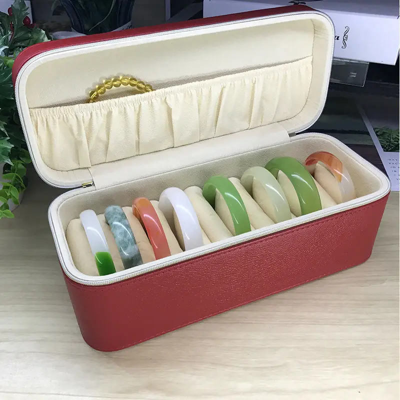 

Leather Bracelet Boxes Large Bracelets Storage Cases Velvet Jewellery Organizer Box Zipper Travelling Jewellery Display Case