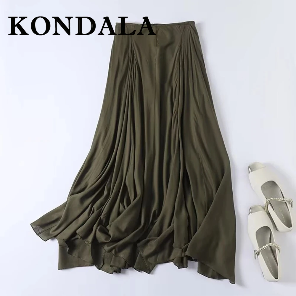 

KONDALA винтажные зеленые элегантные асимметричные плиссированные женские юбки, мода 2022, летние уличные роскошные шикарные юбки Mujer для взрослых