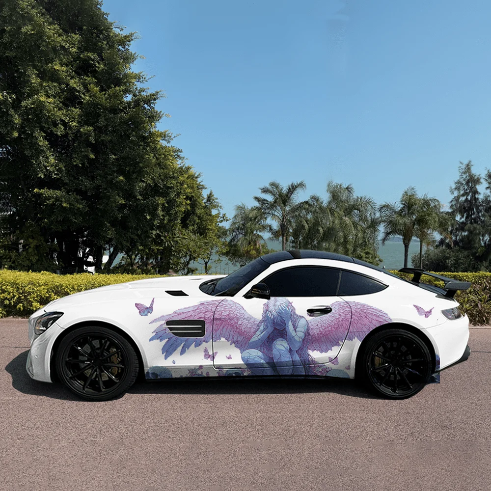 Gradient Winged Angle Sad Car Vinyl Wraps Decal Self-adhesive PVC Sticker Suitable for Trucks SUV Decor Auto Accessories Gift