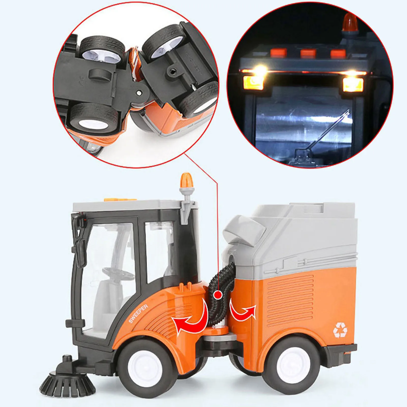 ZK40 Simulation Sanitation Car Model Light Music Pull back Motor Vehicle Toy Gift for Children