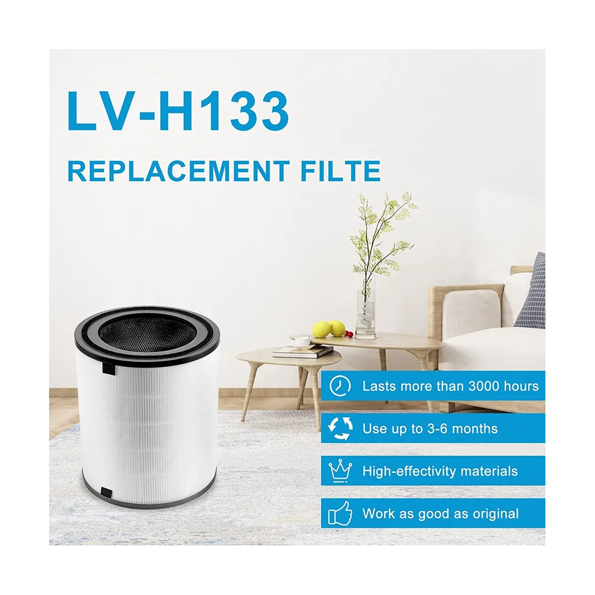 -H133 فلتر بديل HEPA الحقيقي لجهاز تنقية الهواء H133، رقم الجزء -H133-RF، نظام الترشيح 3 في 1-A63M