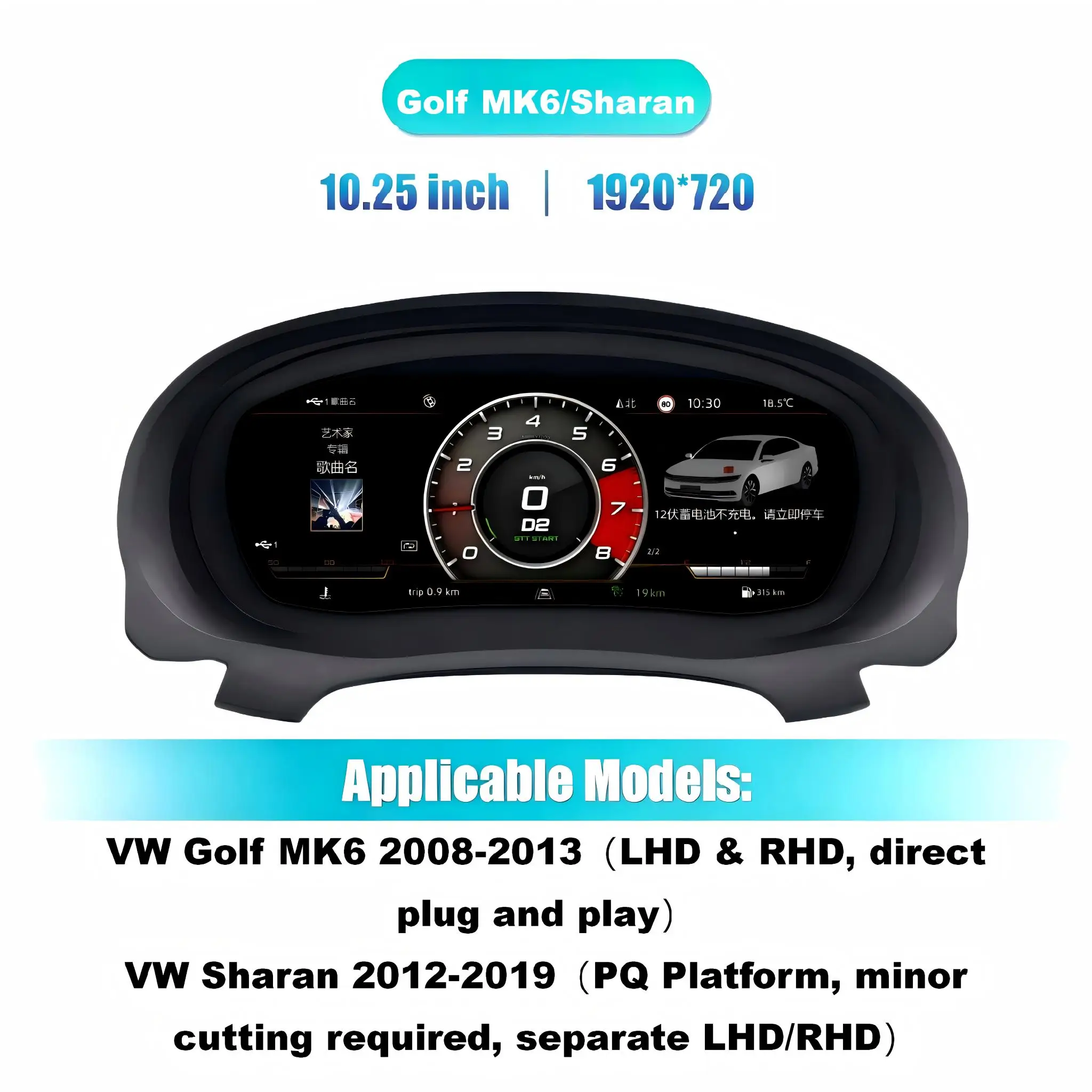 Instrument Cluster for Volkswagen Golf 6 MK6 2010 11 12 13 2014 YearS 10.25'' Digital  LCD Panel Speedometer Virtual Gauge