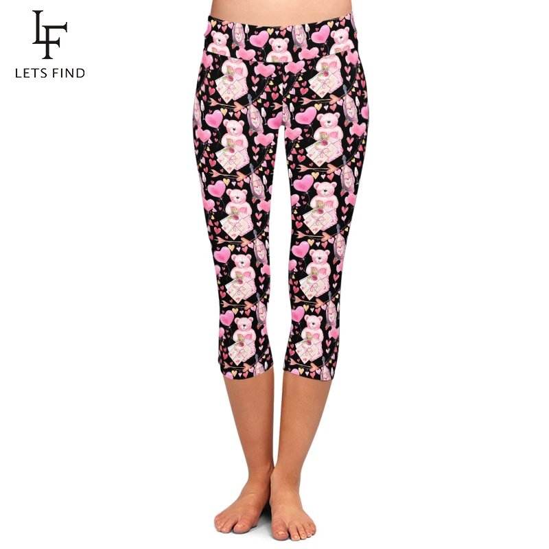 

LETSFIND New Arrival High Quaility Slim Women Capri Leggings 3D Bear and Heart Print High Waist Sexy Stretch Mid-Calf 3/4 Pants