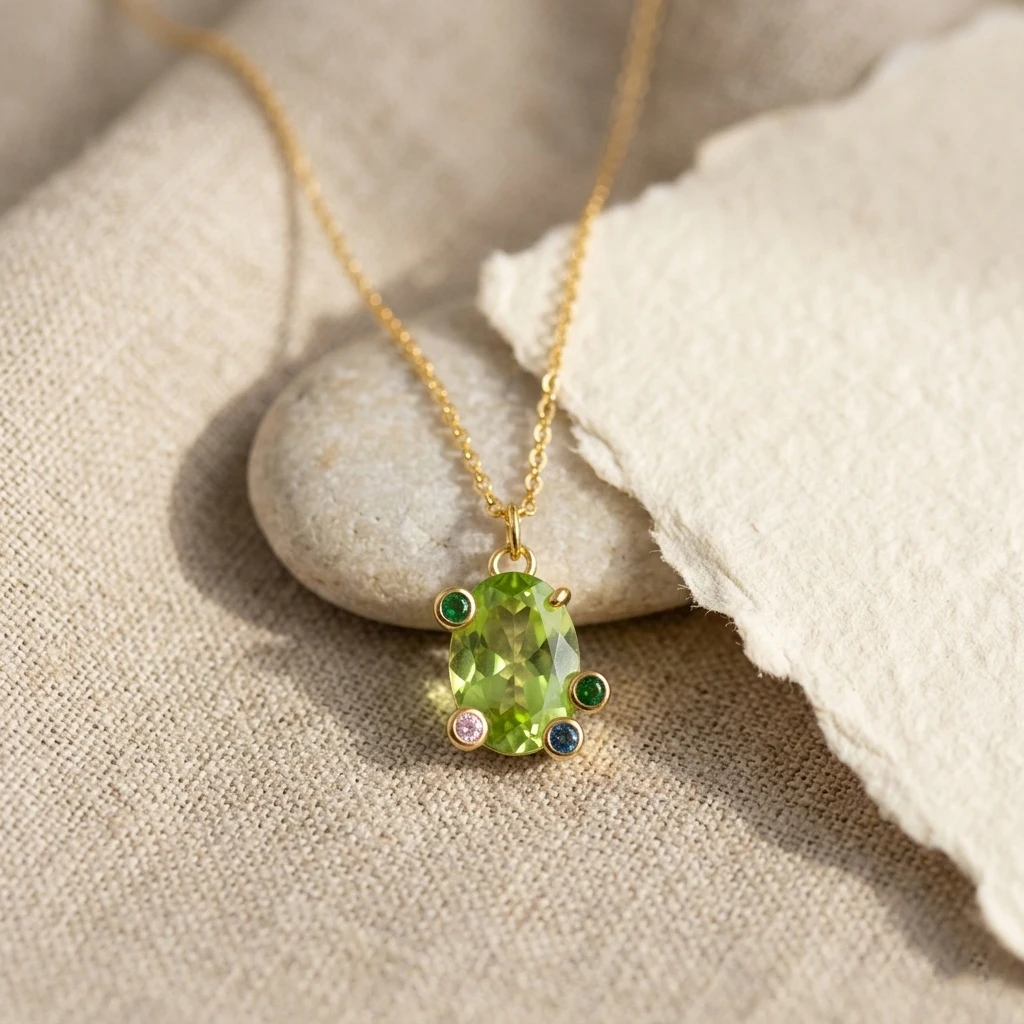 Französische Zarte Vergoldete Ovale Olivgrüne CZ-Halskette, Mehrsteinige Schlüsselbeinkette für Damen, Tägliches Party-Geburtstagsgeschenk Schmuck – Detail 2