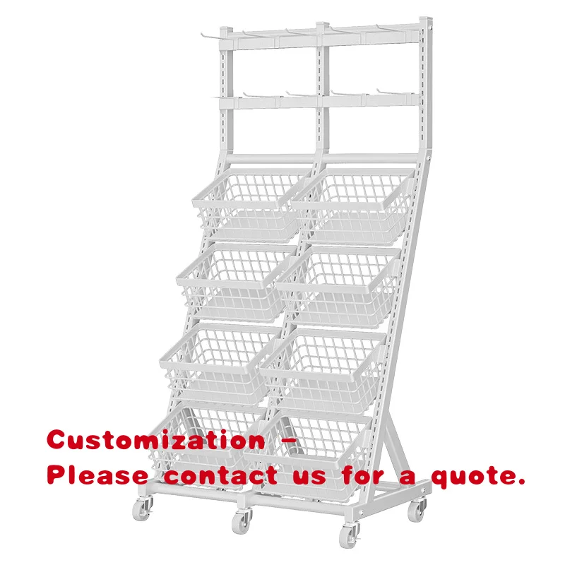 custom.Modern Metal Floating Grocery Store Supermarket Snack Vegetable Fruit Display Rack with Easy Assembly