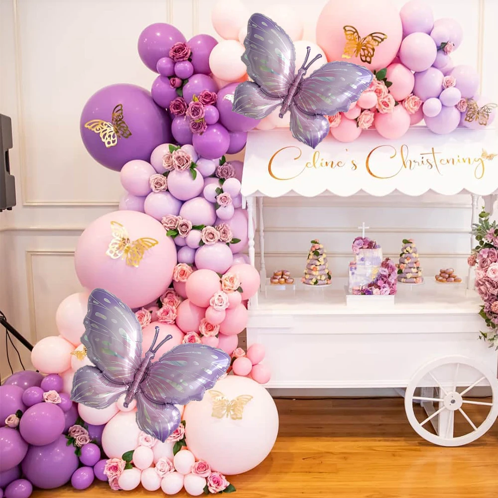 110pcs Macaron Pink Purple Butterfly Balloons Garland Arch Kit Girl Baby Shower Wedding Butterfly Birthday Party Decor Globos