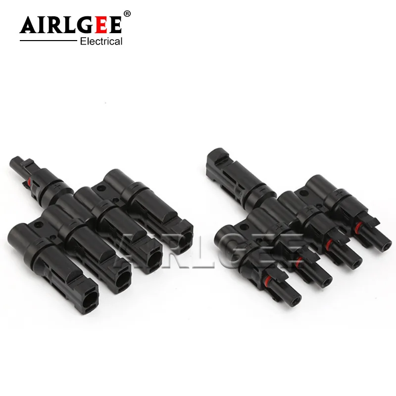 1 Pair 4 To 1 T Branch Male&Female PV Solar Panel Cable Connectors TUV Certified IP67 Waterproof 1000V DC Solar Connector