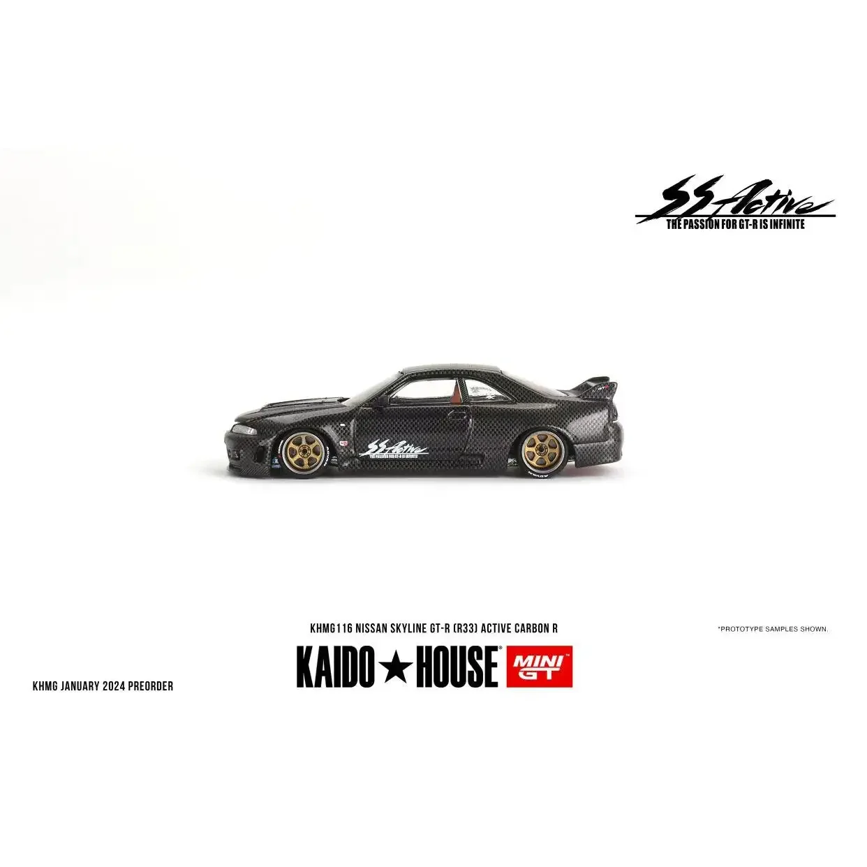 Kaido-modelo de coche Skyline GT-R R33, colección de vehículos fundidos a presión de carbono activo, casa y MINIGT 1/64