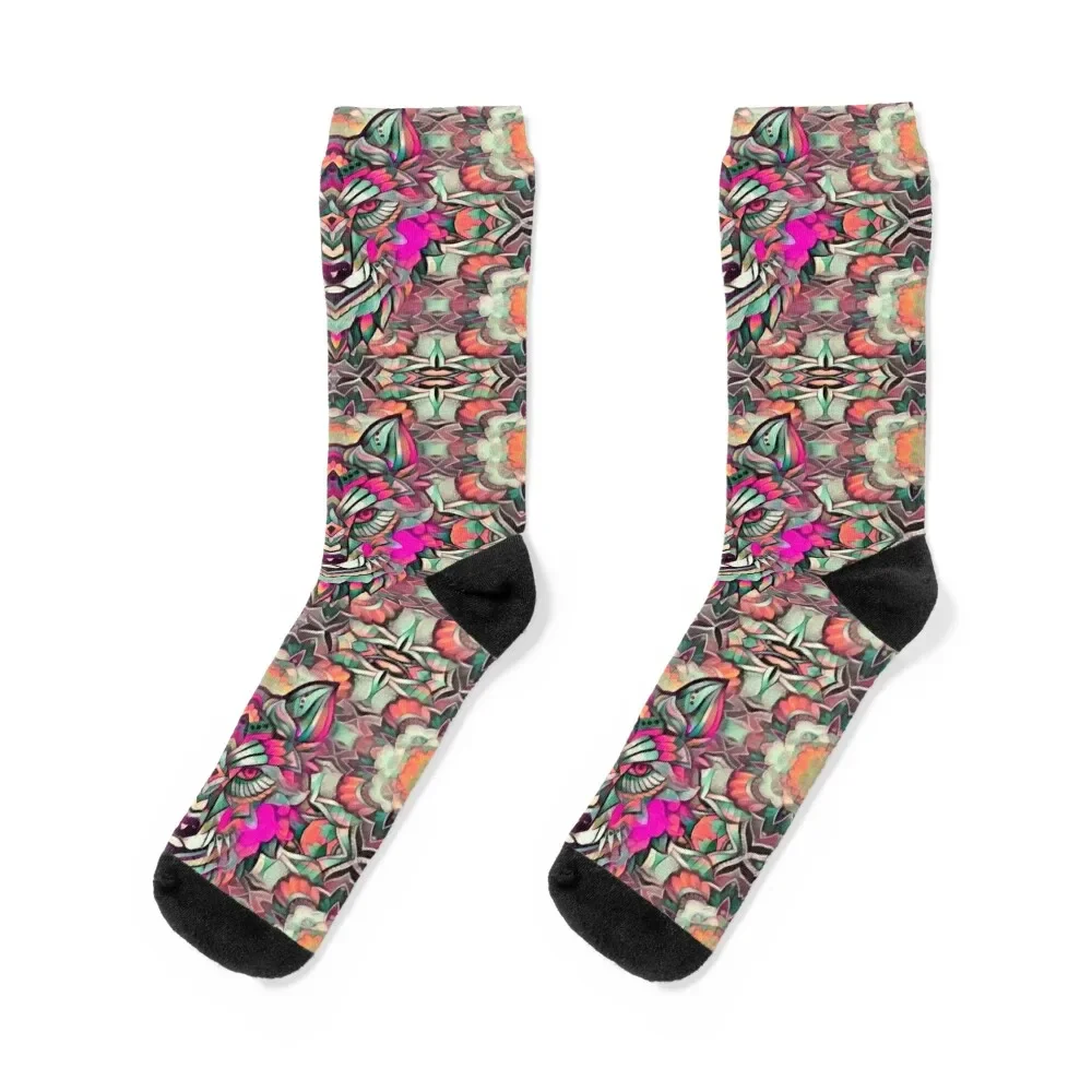 

Neon pink wolf painting Socks christmas gift Wholesale Socks Woman Men's