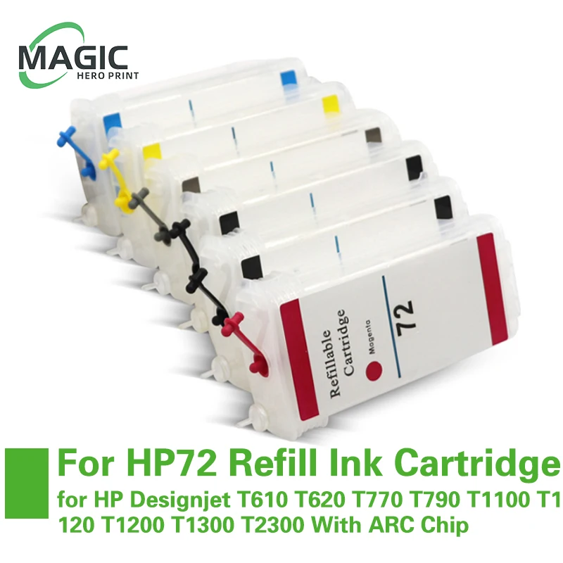 6Color For HP 72 Refill Ink Cartridge For HP 72 for HP Designjet T610 T620 T770 T790 T1100 T1120 T1200 T1300 T2300 with ARC Chip