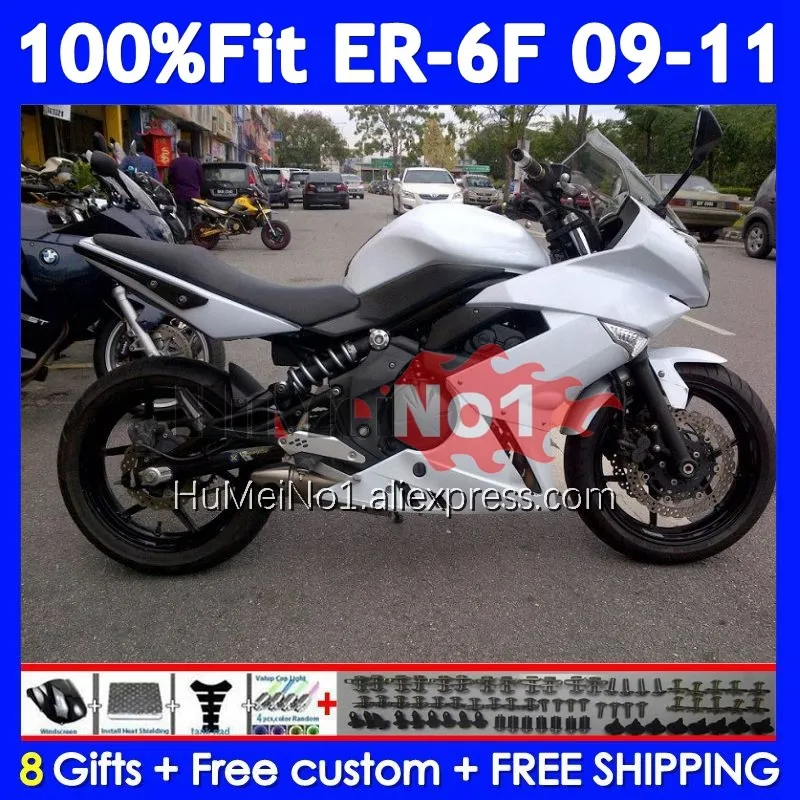 OEM Body For KAWASAKI NINJA 650R ER 6F ER6 ER 6 Gloss White F ER-6F 09-11 246No.4 ER6F 09 10 11 650 R 2009 2010 2011 Fairings