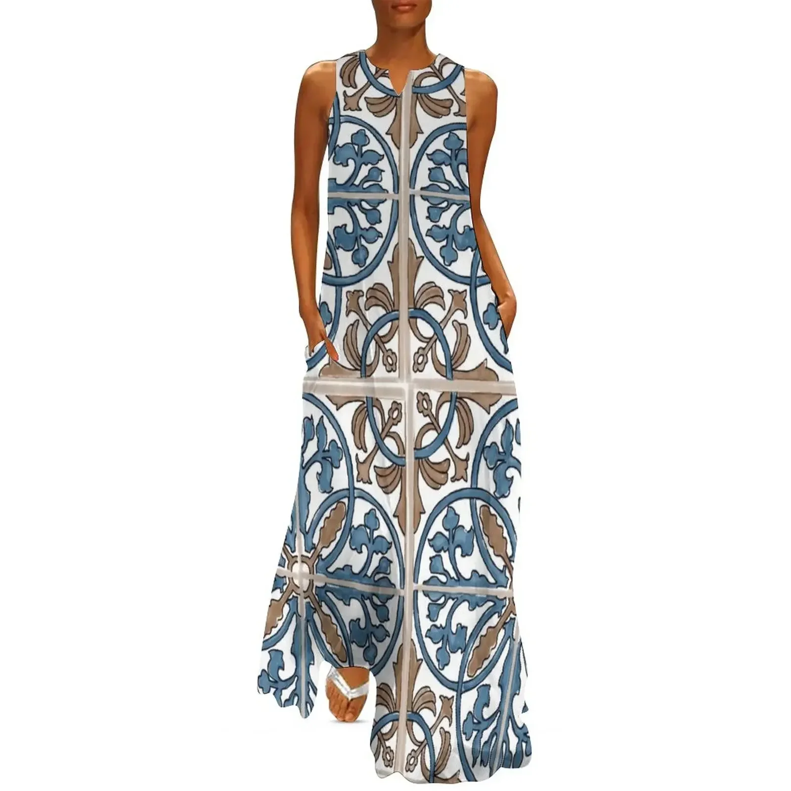 

Talavera in Blue & Khaki Long Dress Woman fashion Party dresses for women women's clothing korea stylish Dress