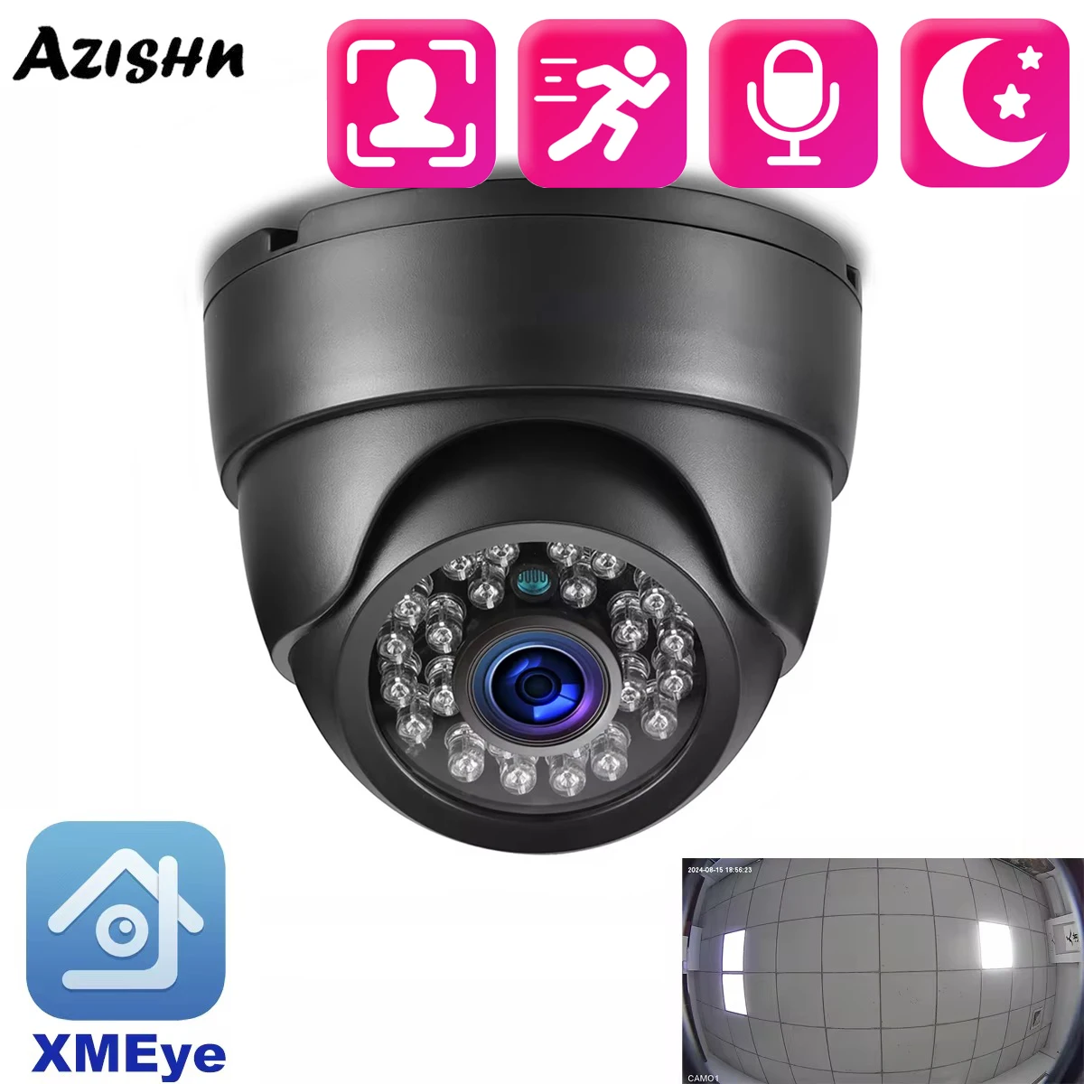 azishn lente grande angular interna camera ip panoramica de alta definicao de 180 cctv vigilancia por video segura fisheye 4k 8mp 17 mm xmeye 01