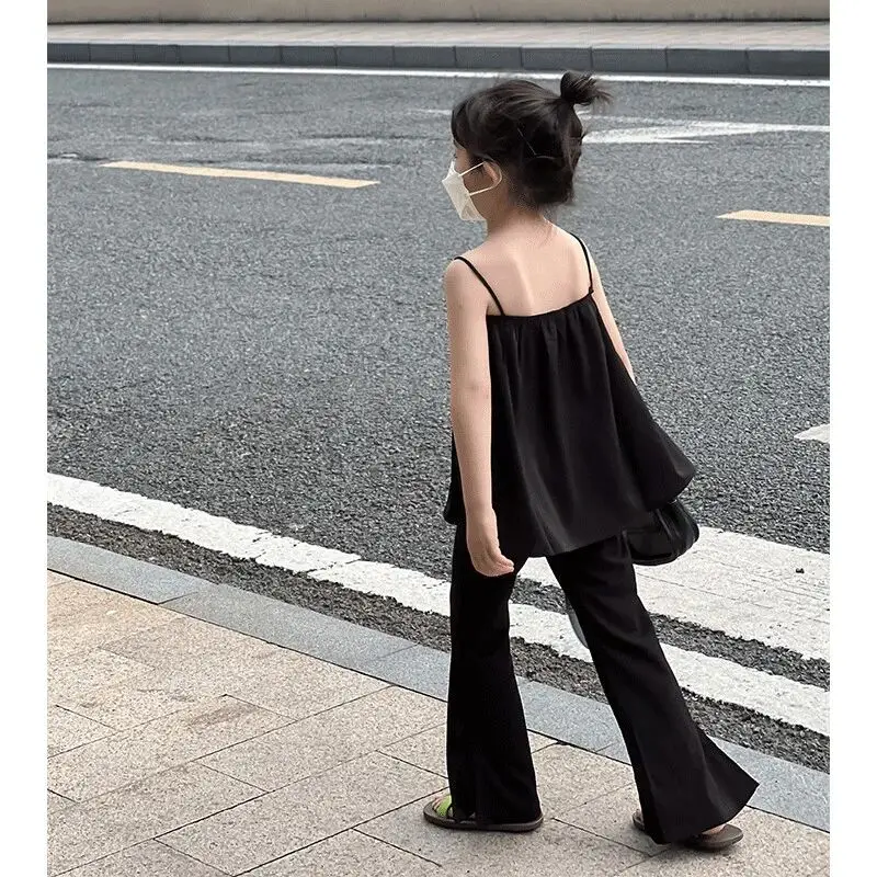 

Teen Girls' Summer Set New Style Medium and Large Children's Western Style Strap Vest Split Pants 2-piece Set