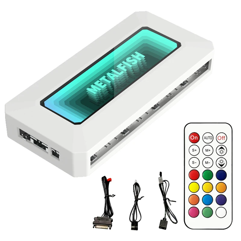 METALFISH ARGB Fan HUB Splitter z 4-pinowym PWM do chłodzenia komputera SYNC CPU Radiator 5V 3Pin LED Light Strip Remote Controller