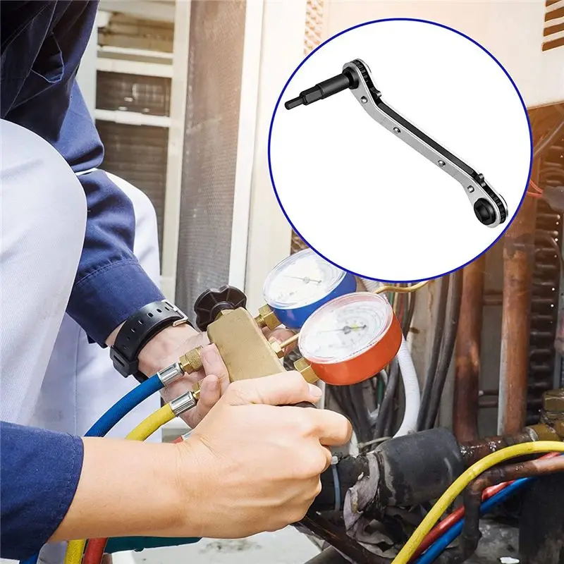 DT56 Hvac Service Wrench Air Conditioner Valve Ratchet Wrench (1/4Inch, 3/8Inch, 3/16Inch, 5/16Inch) with Hex Bit Adapter
