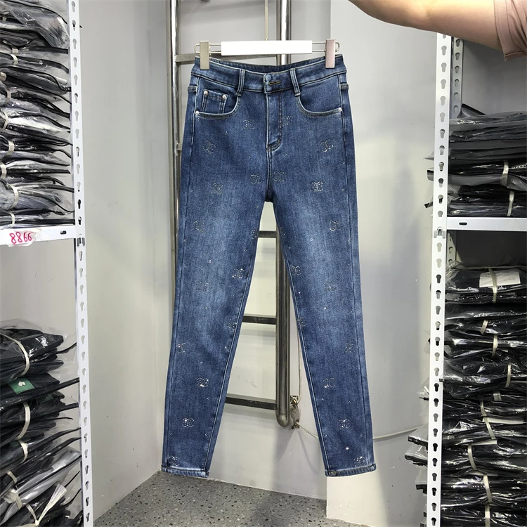 Pantalones vaqueros azules de terciopelo grueso para mujer, Jeans ajustados de cintura alta, cálidos, a la moda, invierno, 2022