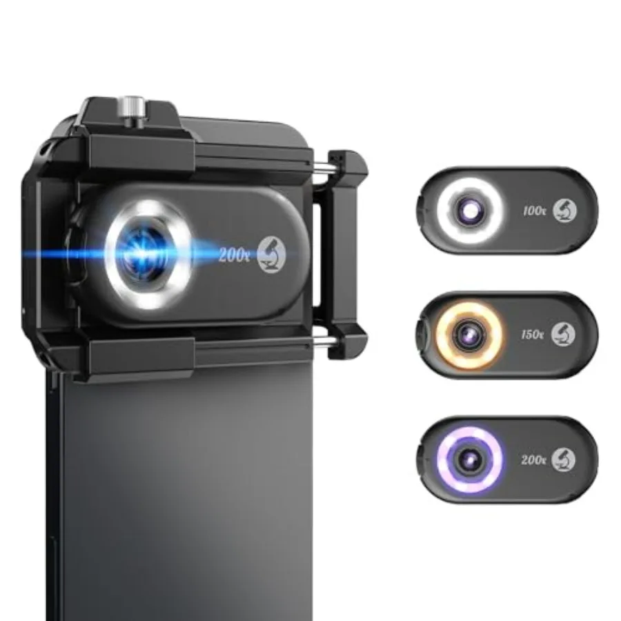 

Миниатюрный карманный цифровой микроскоп-объектив 3-в-1 с 100X/150X/200X нано-зумом для iPhone/Android со светодиодной УФ-подсветкой/CPL/универсальным креплением