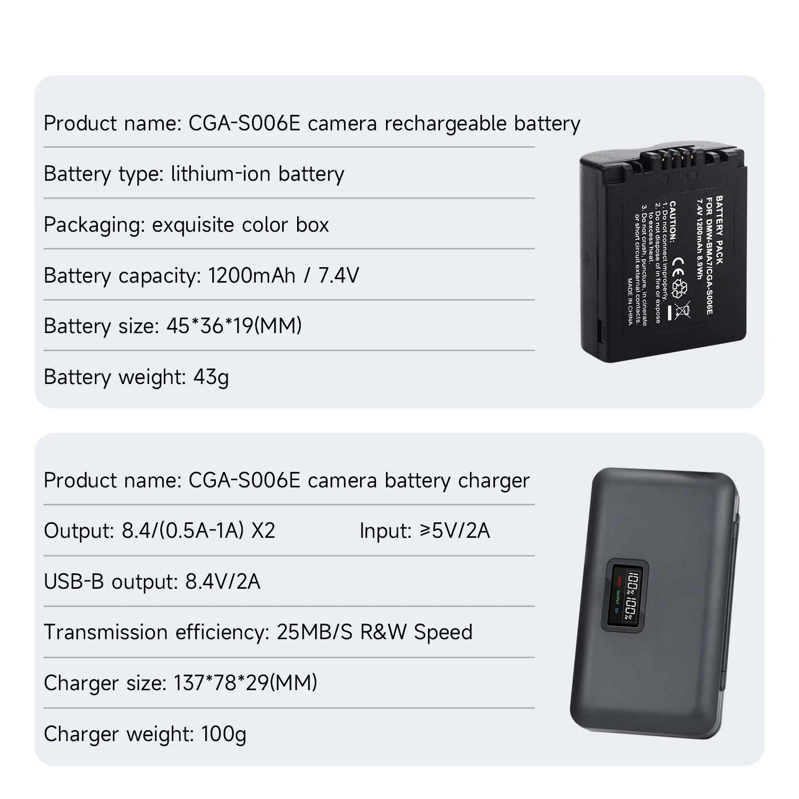 PALO CGA-S006E S006E 1200mAh Eddie ion Caméra Batterie Rechargeable Pour DMC-FZ7 FZ8 FZ18 FZ28 FZ30FZ35 FZ38 FZ50 GK Avec Chargeur