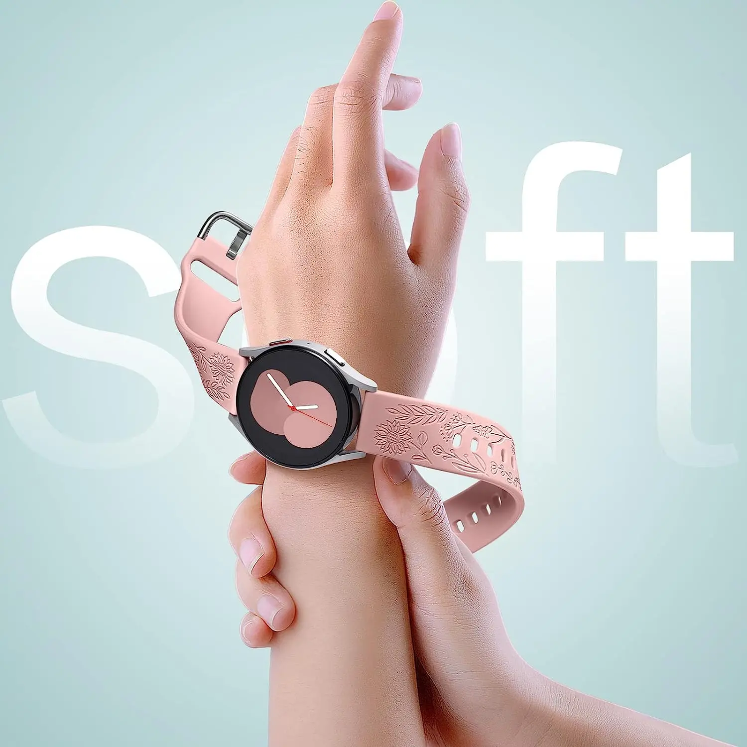 YAYUU Bandas grabadas con girasoles de 20 mm para Samsung Galaxy Watch 5/Watch 4/Watch 6 40 mm 44 mm/Galaxy Watch 5 Pro 45 mm/Galaxy Active 2