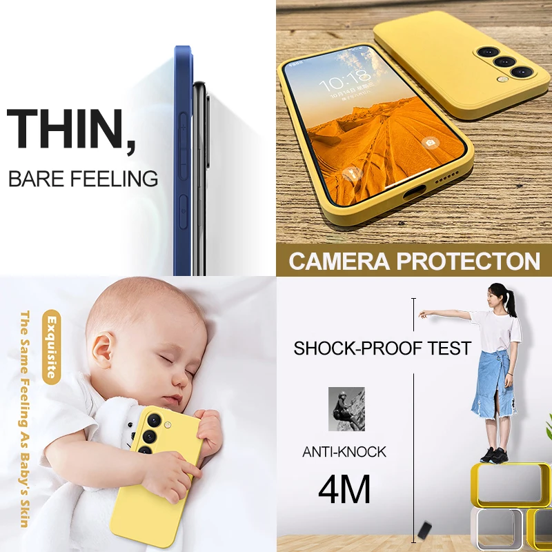 Funda cuadrada de silicona líquida para Samsung Galaxy S26 S25 S24 S23 S22 Ultra Plus S26Ultra, cubierta suave 6