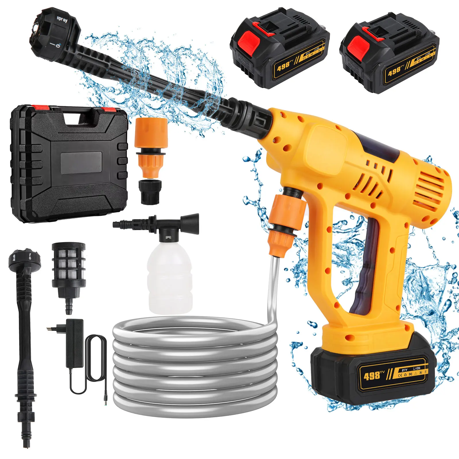 Pistola de Lavado de Autos Inalámbrica de Alta Presión con 2 Baterías y 6 Modos de Agua, Pistola de Agua a Presión para Limpiar Autos, Hogar y Jardín
