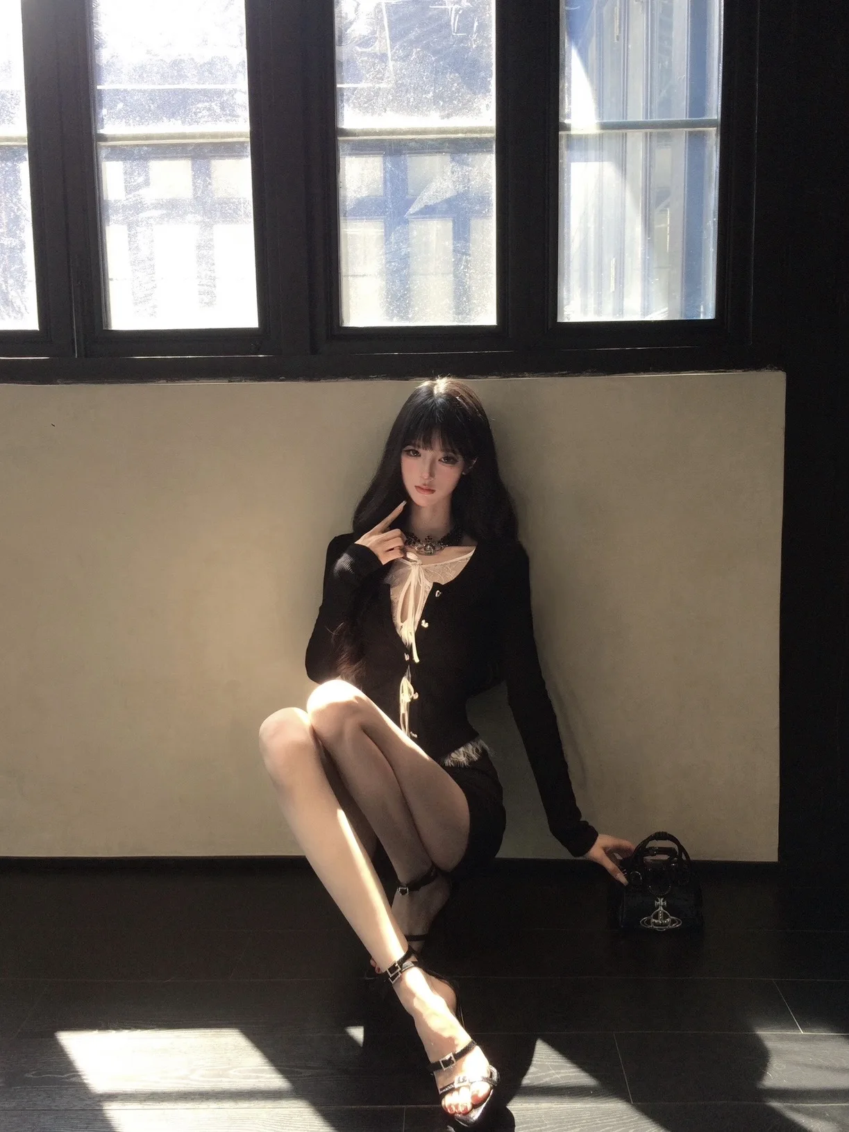 

Original Lace Aesthetic Waist-Cinching Illusory Two-Piece Knitted Top Slimming Long Sve Women's Faionable Soft Knitwear