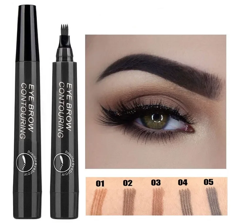 New Eyebrow Pencil Waterproof Liquid Eyebrow Pen Makeup Long Lasting 4 Fork Tip Brow Pen Cosmetic Microblade Brow Pencil