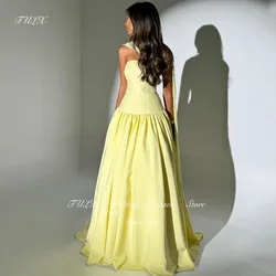 TULX Elegant Strapless Yellow Evening Dresses Floor Length Pleat Party Dress Simple Plus Size Arabic Dubai Evening Party Gowns