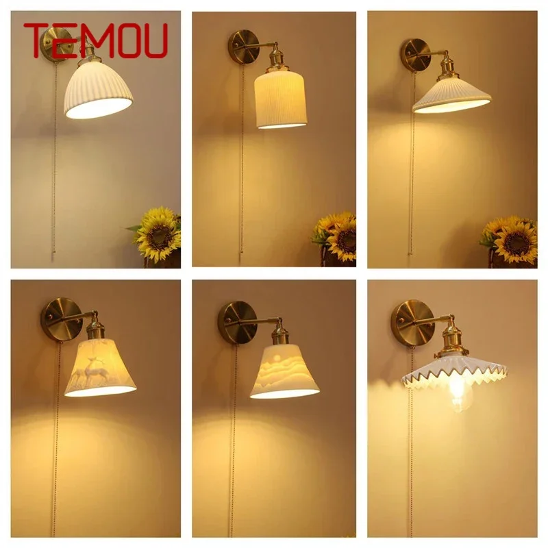 

TEMOU Nordic Brass Wall Lamp Indoor Living Room Bedroom Bedside Lamp Modern Hotel Corridor Hallway Wall Lamp