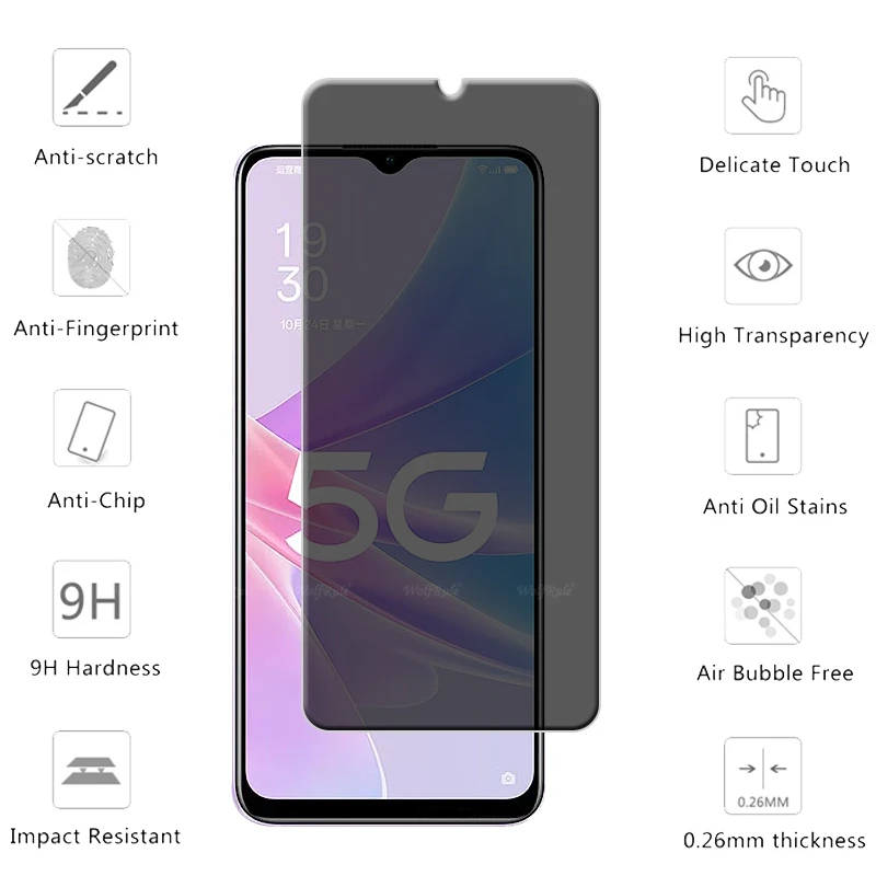 4Pcs For OPPO A58 5G Glass OPPO A58 5G A 58 Tempered Glass Protective HD 9H Privacy Anti-Spy Glue Screen Protector OPPO A58 5G