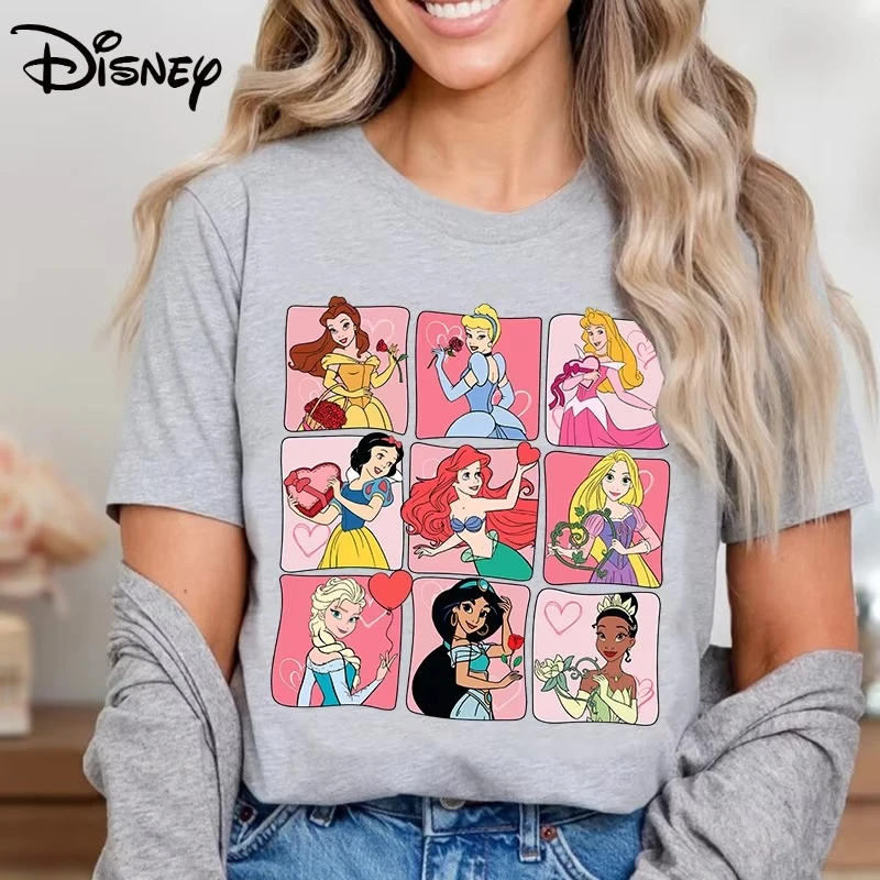 Summer New Plus Size Disney Princess Printed T-shirt Women's Y2K Fashion Retro Harajuku Loose Casual Versatile Short-sleeved Top