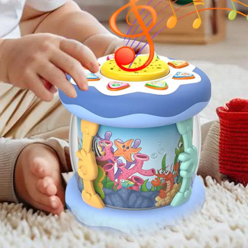 Crianças tambores bonito dos desenhos animados mar animal música brinquedo com luz e música instrumentos educativos brinquedo multi-funcional crianças mão tambor brinquedo