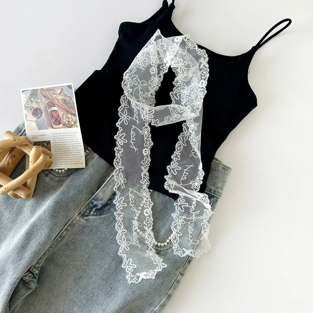 

Long Lace Lace Waistband French Lace Hollow Embroidery Floral Bow Belt Thin Design multifunction Tie Up Belt Summer Season