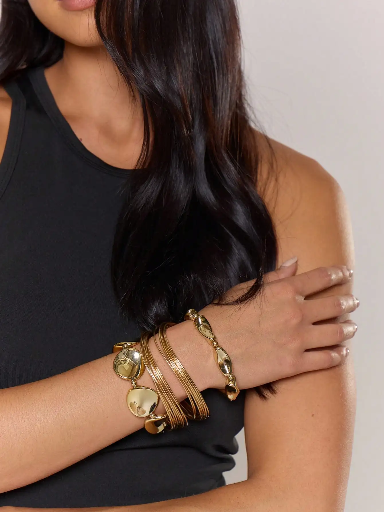 

Gold Tone Abstract Multi Layer Bangle Set For Women