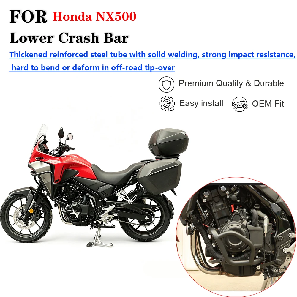 For Honda NX500 WH500‑3A Motorcycle Lower Crash Bar Bumper Guard Split Full Enclosed Reinforced Anti‑Fall Protection Modificatio