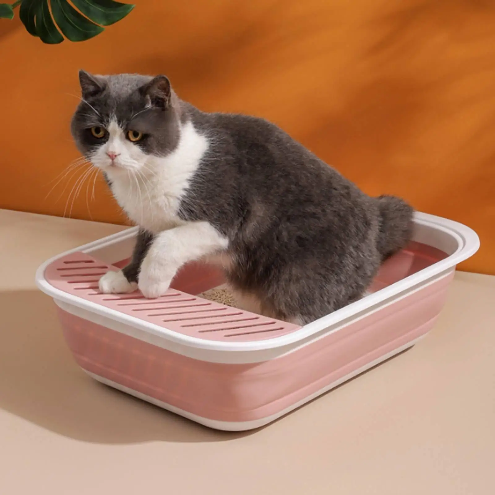 Foldable Portable Cat Litter Container Enclosed Litter Tray Odor Blocking Cat Toilet for Apartments