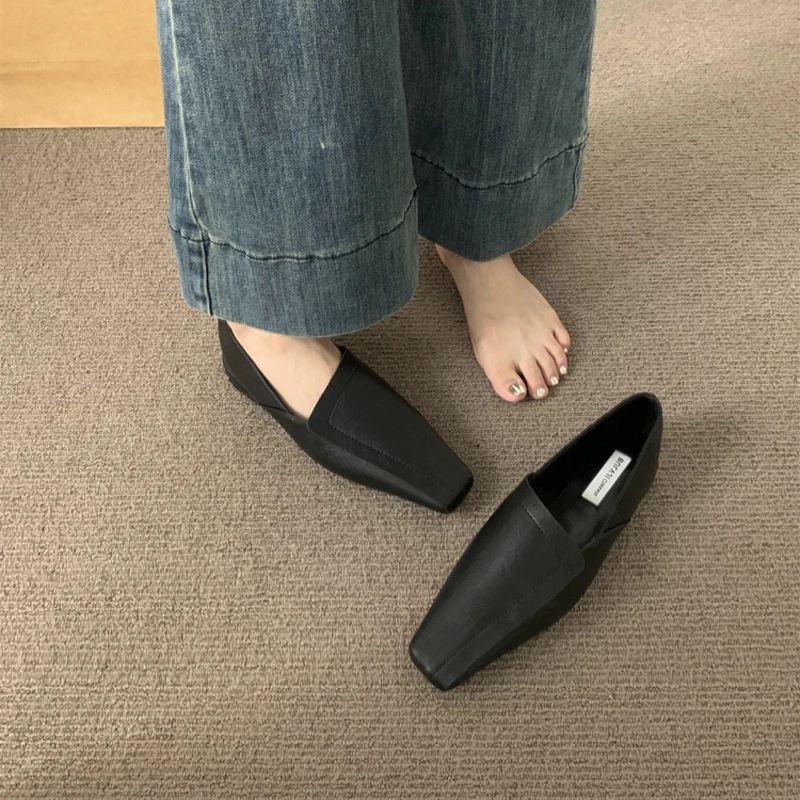 Women's Low Heel Shoes Spring New Square Head Deep Mouth Before Lacing Waterproof Anti-slip Wear-resistant Low Top Shoes