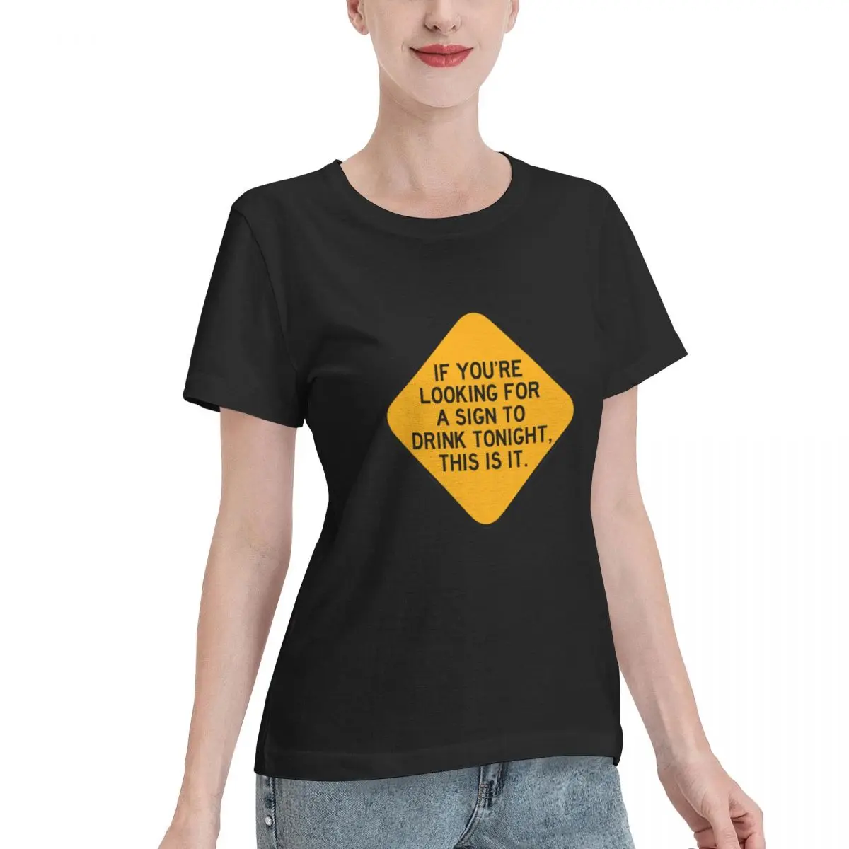 All Season Wear Here S A Sign To Drink Women's T-shirt Solid Color Female Casual Tshirt