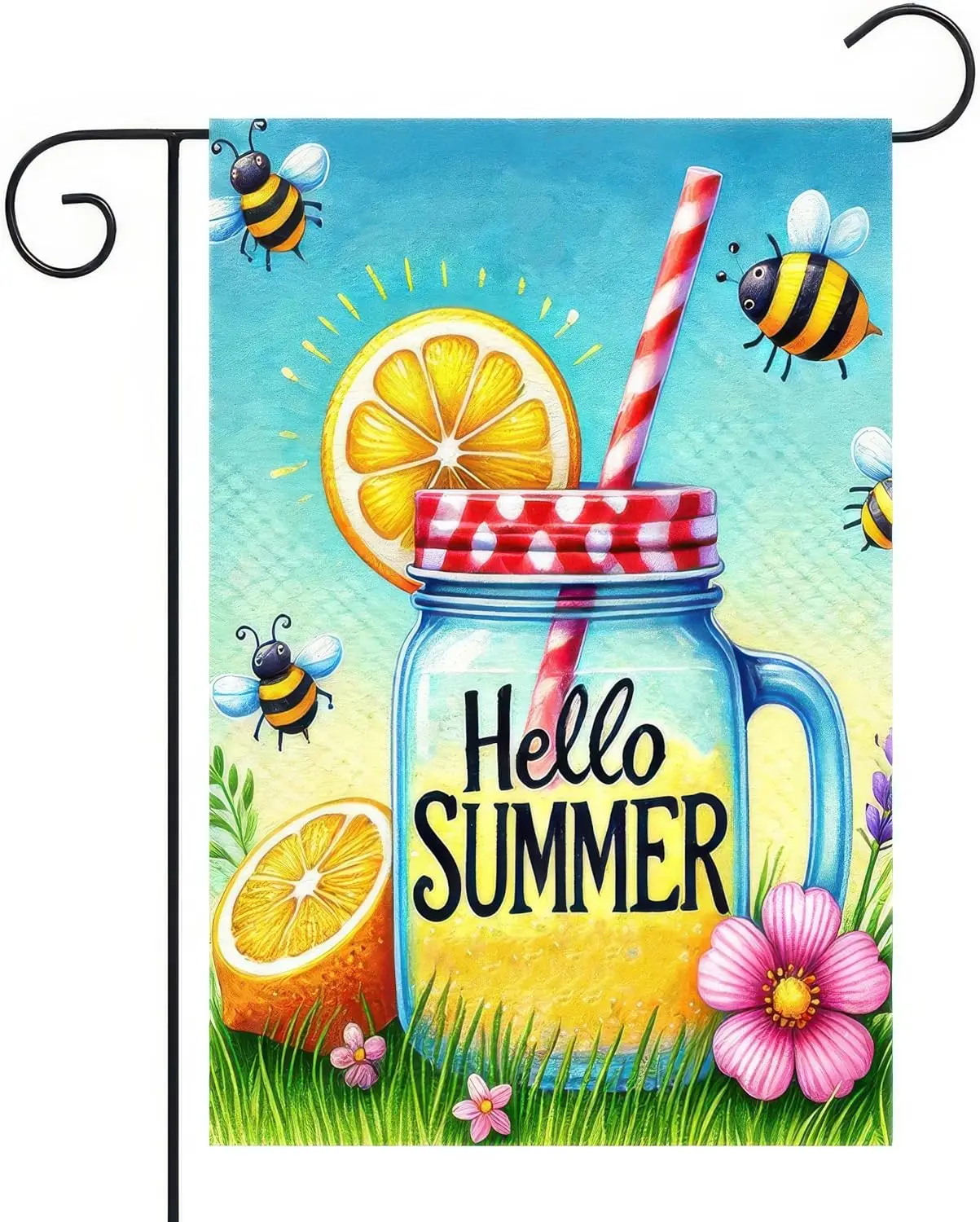 BlissYard Hello Summer Garden Flag Mason Jar Flag 12x18 inch Double Sided Beach Seasonal Flags Yard Outdoor Lawn Decor Rusti hhz