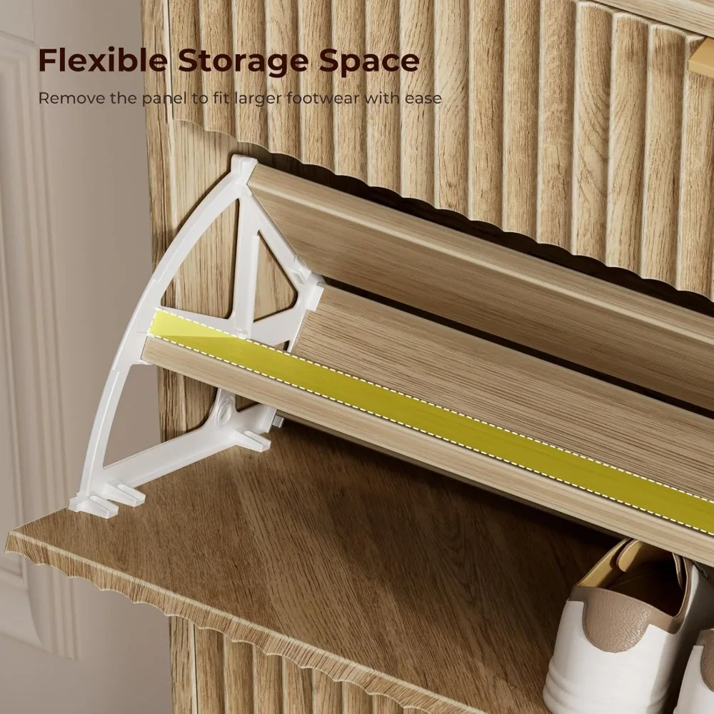 خزانة أحذية من خشب البلوط للمدخل مع درجين قابلين للطي، وخزانة أحذية بتصميم نحيف للمساحات الضيقة #3