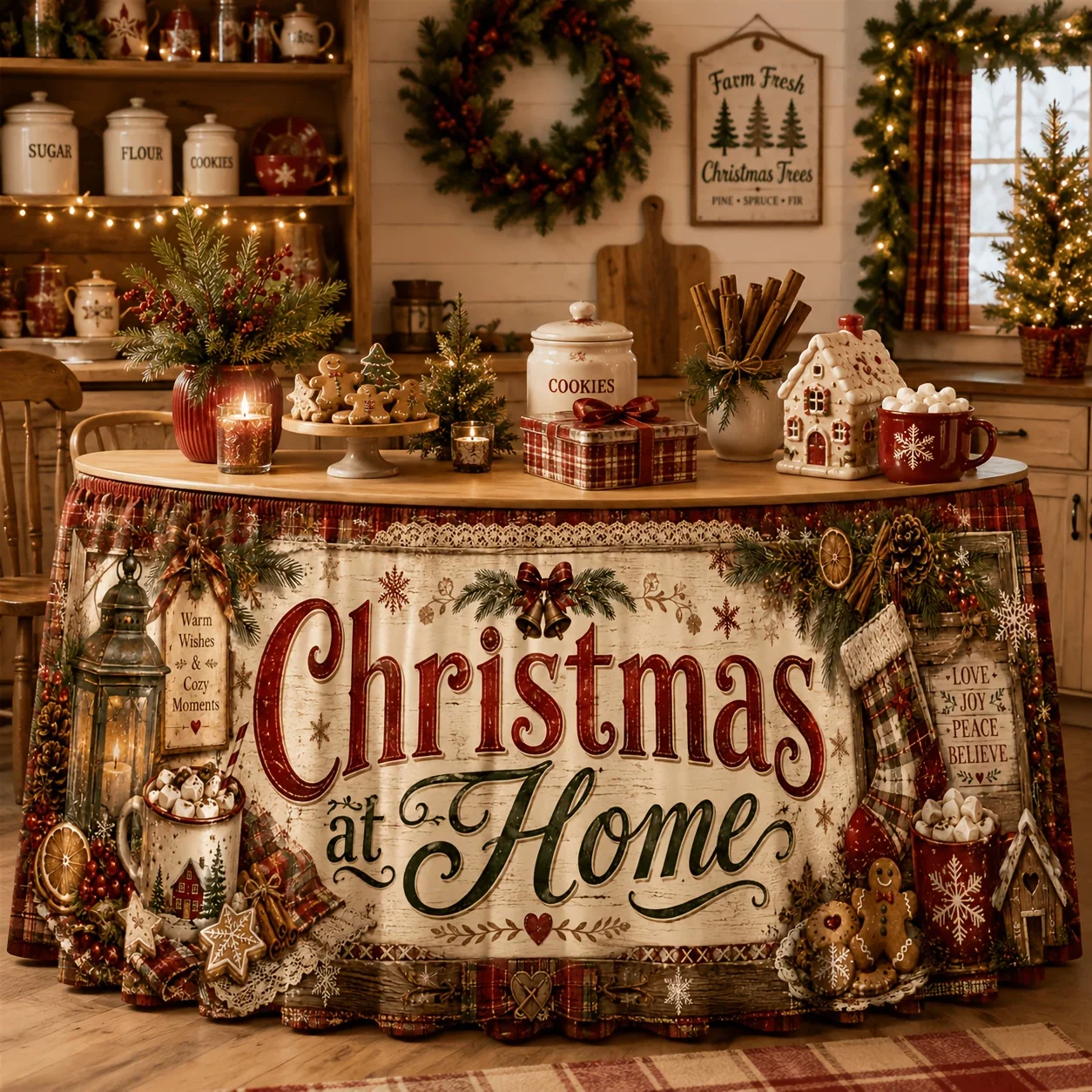 1 piece of tablecloth or table skirt, polyester, retro Christmas home decor, Christmas stocking, pineconexzj