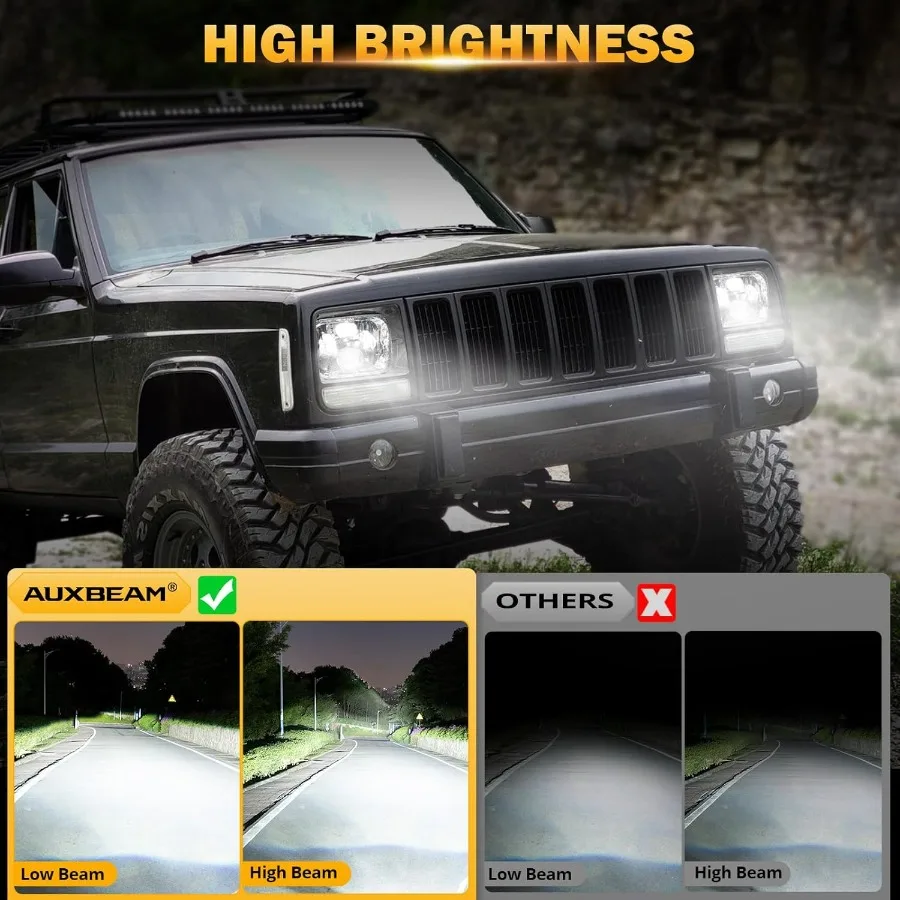 Reflektory 8000LM 300% Jasniejsze, Reflektory LED 5x7, Reflektory LED 7x6 z światłami drogowymi i mijania, Kompatybilne z Jeep Cherokee XJ Wrangler YJ Ford Chev