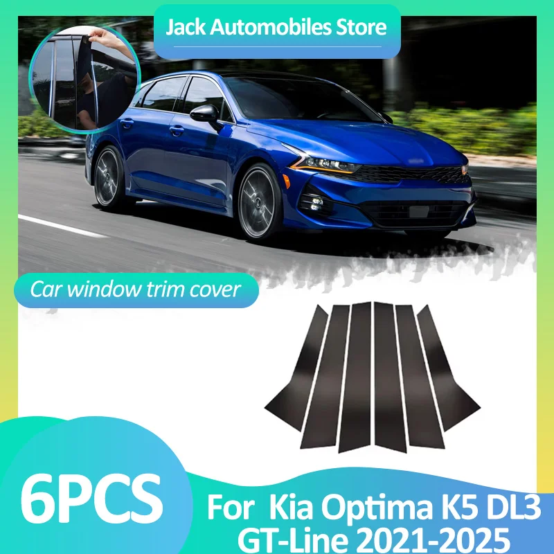 Car Window Cover For Kia Optima K5 DL3 GT-Line 2021~2025 2024 Pillar Column Door Stickers Black Carbon Fiber Silver Accessories