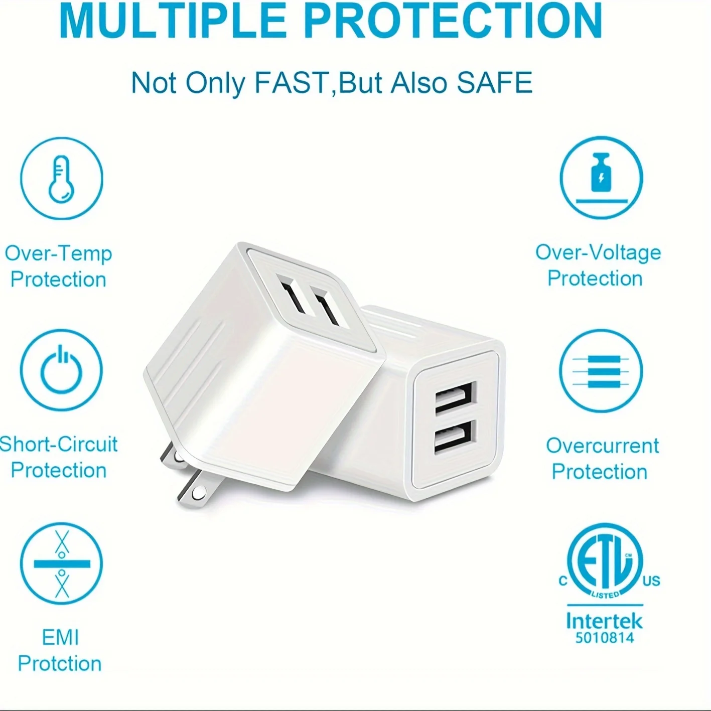 شاحن حائط USB مزدوج المنفذ ، iPhone 15 Pro ، 14 ، 13 ، 12 ، Mini ، SE ، iPad ، AirPods ، Galaxy S22 ، S21 ، Note 20 ، 10W