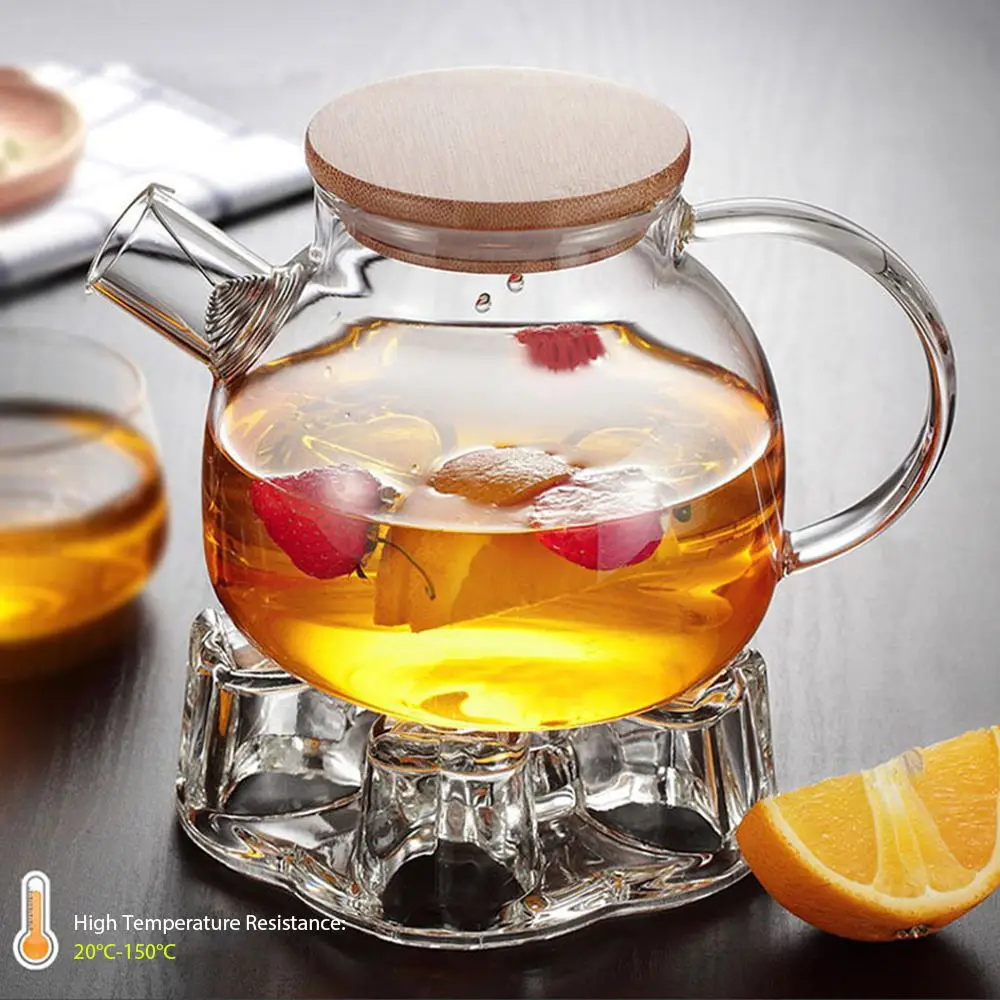 High Borosilicate Glass Tea Infuser Kettle Household Use New Chinese Teapot Bamboo Cover Set Teaware Kitchen Dining Bar Home