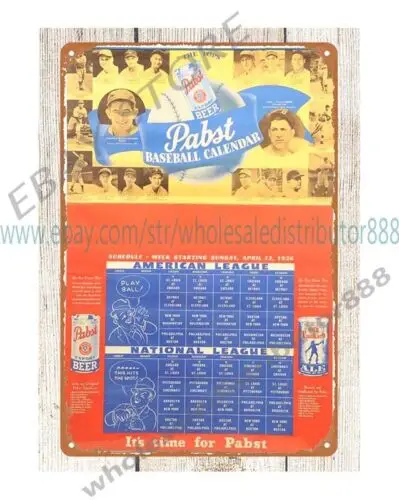 wall plaque wall art 1936 bardecors Beer Baseball Calendar metal tin sign