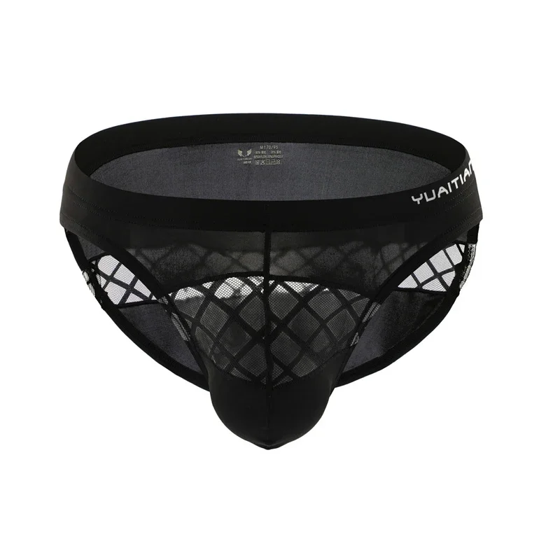 Men's Underwear Briefs Nylon Ice Silky Mesh Pactwork Sexy Middle Waist Briefs Hombre Men Underpants Calzoncillos
