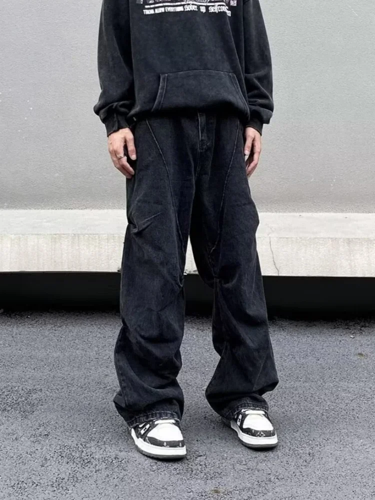2026 Cyber Y2K Streetwear Cleanfit Black Baggy Pleated Jeans Pants For Men Clothing Straight Cotton Long Trousers Moda Hombre