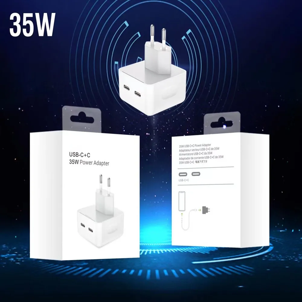 35W Dual USB-C PD Charger for iPhone 15 14 13 12 mini 11 Pro XS Max XR X 8 Plus Double USB C Travel PD Charger EU Power Adapter